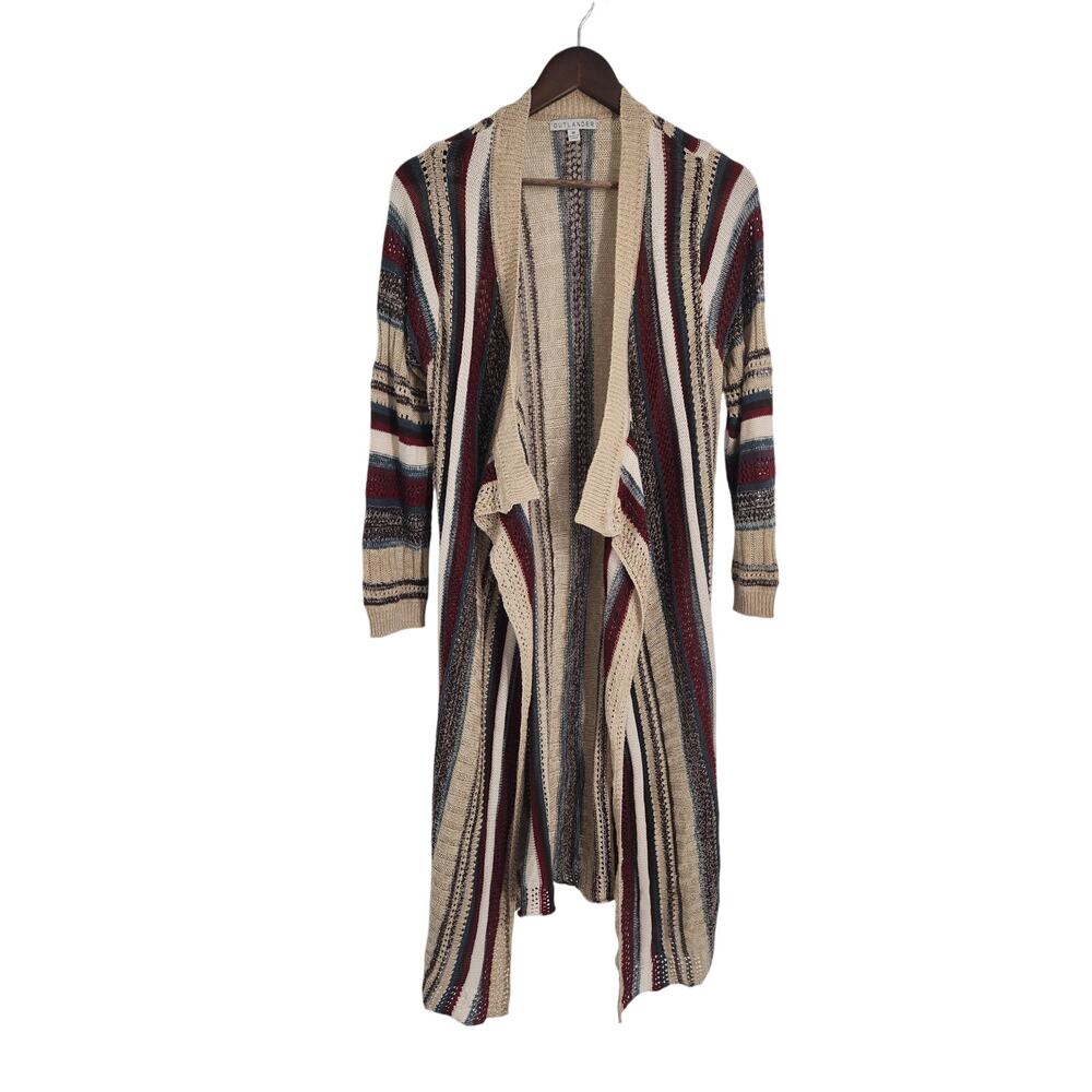 Outlander Long Length Striped Knit Cardigan Sweater Womens Size Medium M